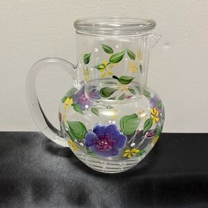 Handpainted Floral Pitcher with Glass